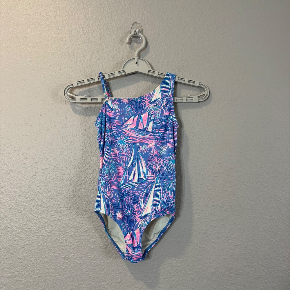 Lilly Pulitzer Girl's Size 6 Boca Blue It's a Sailabration One Piece Swimsuit